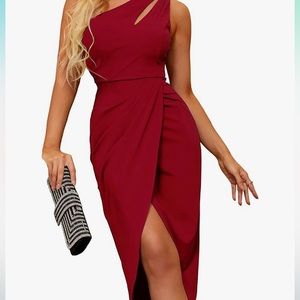 Zalalus Women's Sexy One Shoulder Bodycon Formal Summer  Dress red size small
